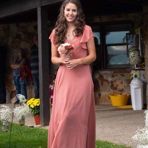 Flutter Sleeve Full Skirt Bridesmaid Dress